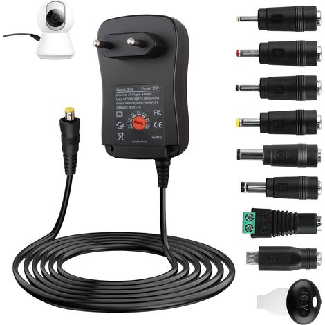 30W Adaptateur Secteur Universel DC 3V/4.5V/5V/6V/7.5V/9V/12V  Inversée Bloc d'alimentation Transformateur avec 8 Prises pour Routeur, Boîtier TV, Bande Led, Ordinateur Portable, Caméra(2A (1/5)