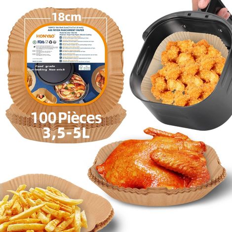 Quadratisches 18x18 cm Backpapier für Heißluftfritteusen, Pergamentpapier für Heißluftfritteusen, Zubehör für Backformen, kompatibel mit Philips 4,2 l/Moulinex 5 l/Ninja 4,7 l und anderen Heißluftfrit (1/5)