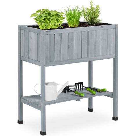 Relaxdays Hochbeet Holz, Pflanzbeet auf Stelzen, HBT: 80,5 x 74 x 38 cm, Garten, Balkon & Terrasse, mit Folie, grau