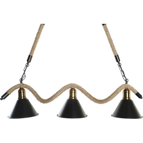 Suspension élégante corde métallique chic et moderne - Noir mat et finitions corde naturelle (1/5)
