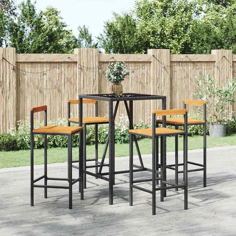 vidaXL Ensemble de bar jardin 5 pcs noir poly rotin/bois massif acacia (1/5)