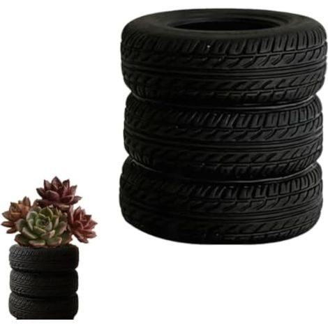 Pot de fleurs en forme de pneu pour plantes grasses, pot de 7,5 cm, 1 Pneu empilé, présentoir pour la maison et le bureau, 7,49 x 7,70 cm, décoration moderne, support créatif pour plantes (1/5)
