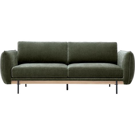 Sofá de diseño de 3 plazas en tejido efecto terciopelo verde caqui y metal negro TODD (1/5)