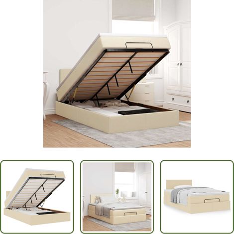 vidaXL Rangement sous le lit - Cadre de lit ottoman avec matelas crème 120x190 cm tissu (1/5)