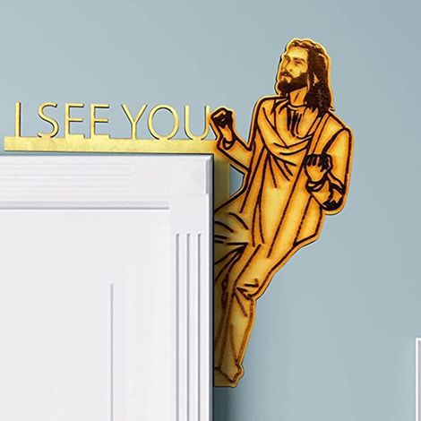 Lot de 2 panneaux décoratifs d'angle de porte « Jésus, je te vois » en bois, pour les portes gauche et droite. (1/5)