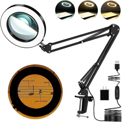 Loupe 5x avec lumière, lampe loupe éclairée 3 modes de couleur réglable en continu 8 dioptries réelles (1/5)
