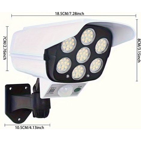 Lampe Solaire Murale 77 LED avec Détecteur de Mouvement – Design Caméra de Surveillance Simulée pour Éclairage Extérieur de Sécurité (1/5)