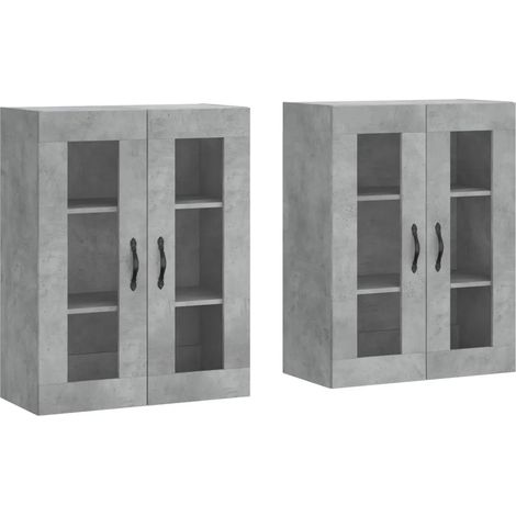 Set di 2 armadietti da parete in legno multistrato 69,5 x 34 x 90 cm pratico spazio di archiviazione stile moderno in grigio cemento 020055452