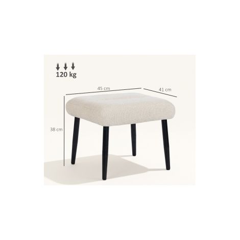 Pouf repose-pieds en chenille, pieds en acier, 45 x 41 x 38 cm, blanc crème HAVRYA (1/5)