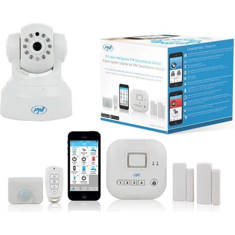 Système d'alarme intelligent KIT PNI SmartHome SM400 + PNI SmartHome SM460 IP Caméra embarquée iOS/ Android APP, télécommande