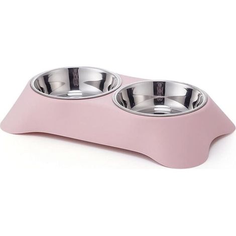 Bol double pour chien, bol double en acier inoxydable antidérapant avec anti-déversement pour petits chiens et chats (S, rose) (1/5)