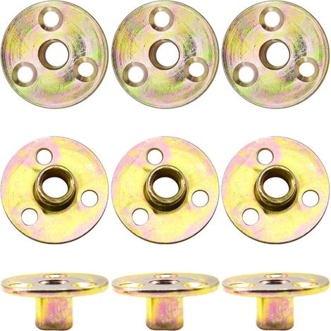Lot de 10 écrous à bride M10 x 37 x 2,5 mm - Trou de roue - Écrou en T avec base ronde - Filetage intérieur - Écrou à visser 3 trous - Pour la fixation et la connexion du bois (M10/FLZ-LM) (1/5)