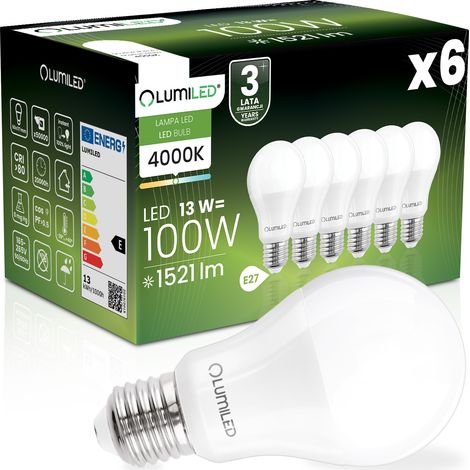 6x LED-Lampe E27 A60 13W = 100W 1521lm 4000K Neutralweiß 260° LUMILED