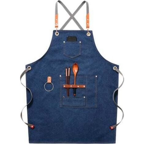 [JAMAIS UTILISÉ] (Bleu)Tablier de cow-boy de haute qualité avec poches pour coiffeur, peintre, jardinier, styliste de coiffure pour femme et homme (1/4)