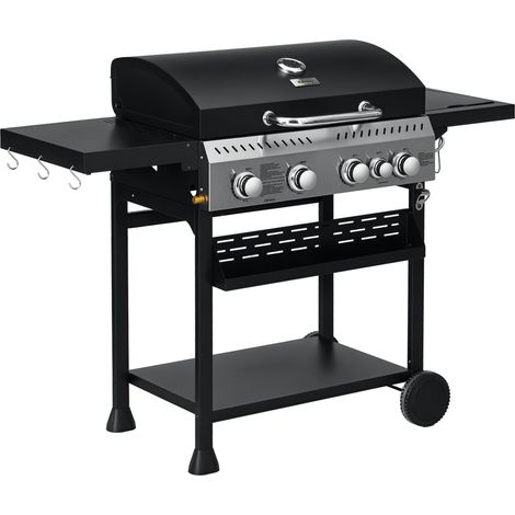 Barbecue à gaz 4+1, barbecue à gaz propane de 12,5 kW, avec roues, grille de maintien au chaud, étagère, thermomètre et ouvre-bouteille. (1/5)