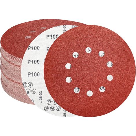 Disques de Ponçage Papier Abrasifs 225mm 10 trous 15 pièces Grain 100 (1/5)