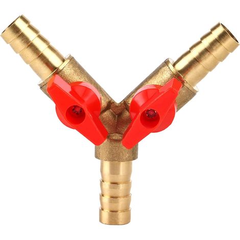 Raccord en Y pour tuyau d'arrosage, vanne à bille 3 voies en laiton 10 mm pour eau, huile et gaz, pour arrosoir (1/4)