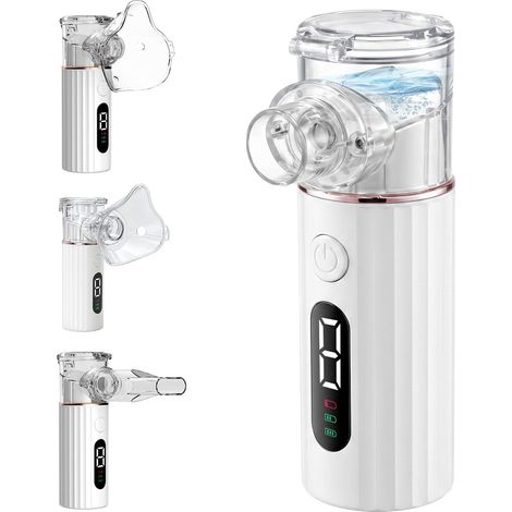 Nebulisateur Portable USB-C Rechargeable pour Adultes et Enfants, Quantité de vapeur réglable,Nebulisateur à Ultrasons Avec 2 Masques et un Embout Buccal (1/5)