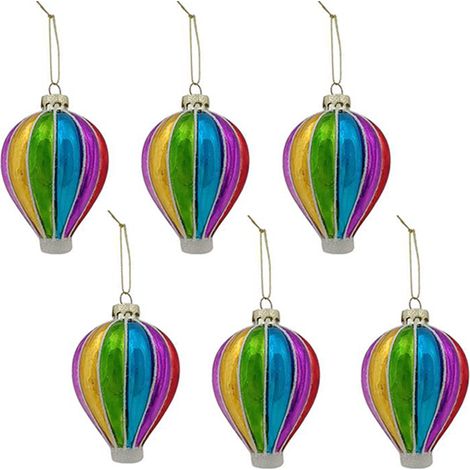 Set di 6 Mongolfiere Colorate in Vetro Soffiato - Decorazioni Natalizie da Appendere all'albero di natale multicolor da collezione eleganti (1/4)