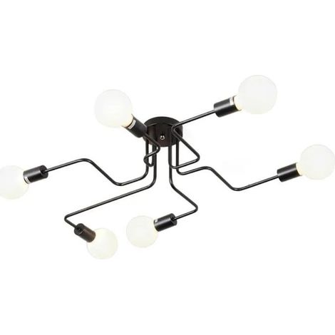 6 - Branches Plafonnier Lustre E27 Vintage Industrielle Style Eclairage Lampe (1/4)