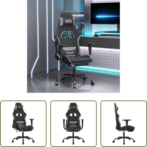 vidaXL Gamingstuhl Stoff - Gaming-Stuhl mit Fußstütze Schwarz und Hellgrau Stoff (1/5)
