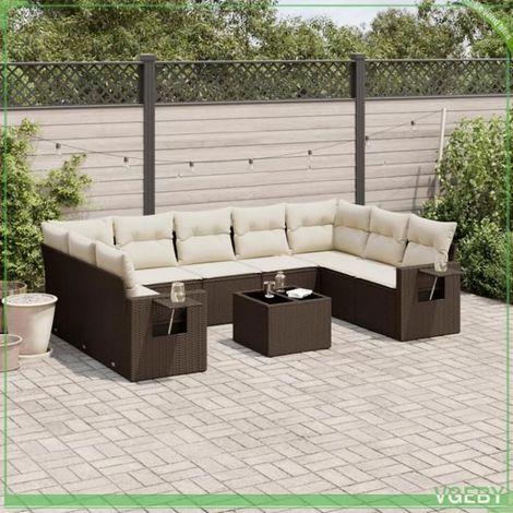 Salon de jardin - 3252950 - résine tressée marron - modulable 10 places - coussins déhoussables (1/3)