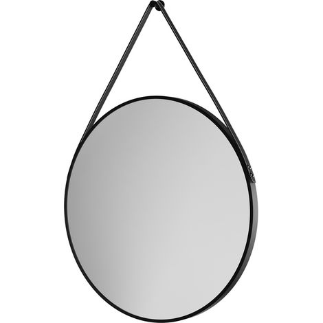 Oakmount Colore Matt Black Frame with Black Strap 800mm Round Mirror (1/5)