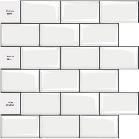 SABIR MNS Credence Adhésif pour Cuisine Salle de Bain, Faux Carrelage Adhésif Mur Blanc Credence Cuisine Adhésif, Imperméable Metro 3D Carrelage PVC Adhésif Mural, 4 Pièces (Noir, 4 Feuilles) (1/5)