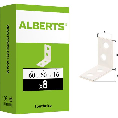 8 équerres blanches 60x60x16mm zinc plastifié Alberts (1/4)