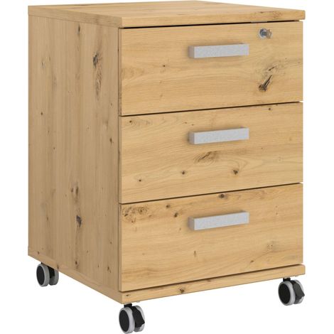 Cajonera Venture Oficina Con Ruedas 3C Estilo Industrial Color Roble Artesano 49x70x49 cm