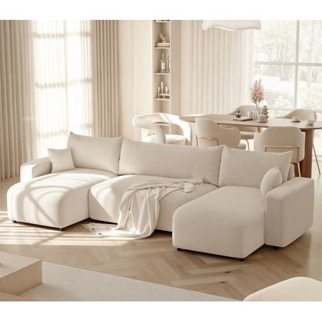Wohnlandschaft mit Schlaffunktion Schlafsofa LUNA in Stoff Cenatur Beige
