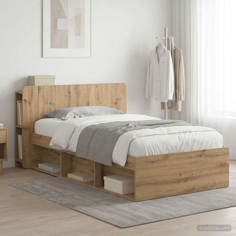 Cadre de lit avec rangement 90 x 200 cm en bois d’ingénierie chêne artisanal, 59kg - PANGIVO (1/5)