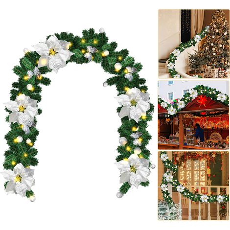 Randaco Weihnachtsgirlande Deko Weihnachten Girlande Tannengirlande Innen & Außen Weihnachtsdeko Kunstgirlande 2.7m 50 LEDs mit Silber dekorativen
