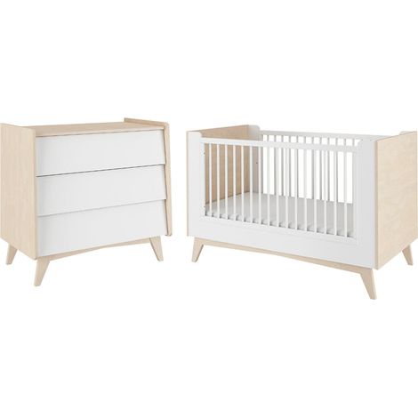 Cuna evolutiva 70x140 y cómoda de 3 cajones Bellamy So Sixty Blanco y madera (1/5)