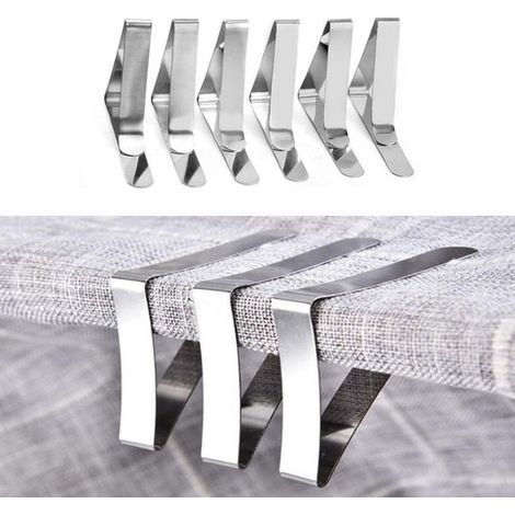 12 pinzas de acero inoxidable para manteles de mesa (hasta 3,5 cm de grosor) - Soporte para manteles, accesorios de mesa, pinzas para mantel (1/5)