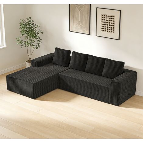 BATDTECH - Sofá convertible modular en tela de pana con chaise longue orientable, sofá esquinero moderno de montaje inmediato con asiento profundo para salón y dormitorio, color negro (1/5)