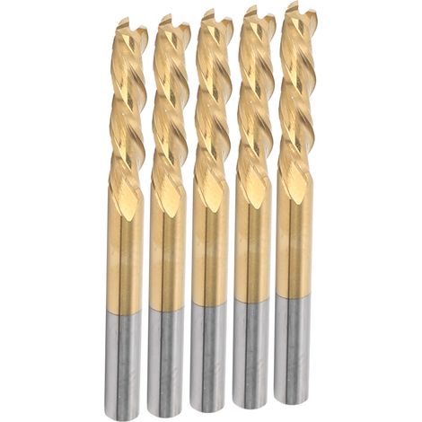 Fraise à surfacer 3 dents carbure, 5 pièces, revêtement titane, queue 3,175 mm, coupe 3,175 mm, longueur 15 mm, tige 40 mm, outils de coupe pour bois et métal (1/5)