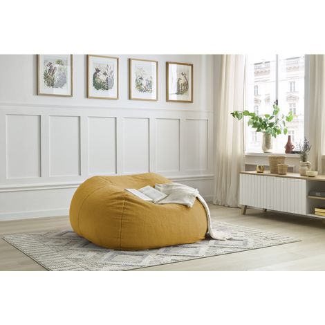 BOBOCHIC - Pouf ultra moelleux MERIBEL tissu imitation fourrure Jaune (1/5)