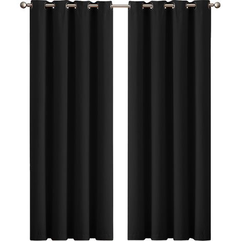 Marlow Thick Blockout Curtains 2x Thermal Eyelet Ring 167x183cm Black Washable (1/5)