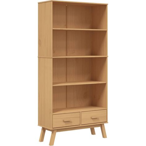 Libreria 4 Ripiani Armadio per Libri OLDEN Marrone in Legno Massello di Pino (1/4)