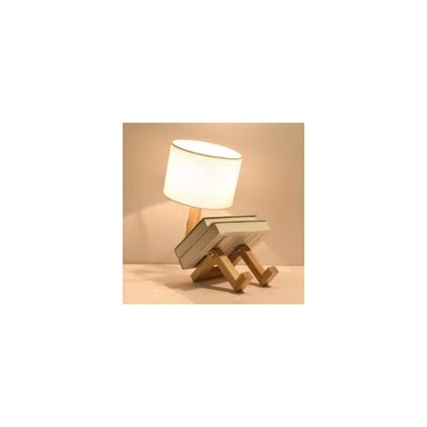 Bardusch-cratif robot e de bureau rglable peut mettre des livres bois lampe de chevet en tissu blancbois lampe enfant douille E27 40[19]