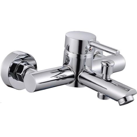 Rubinetto per bagno ultra moderno cromato lucido miscelatore orientabile per vasca (1/4)