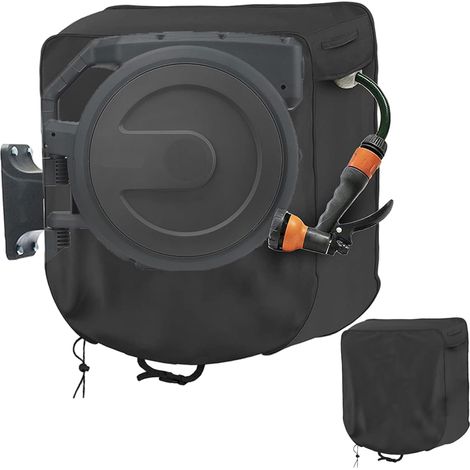 Housse de protection murale pour enrouleur de tuyau d'arrosage, imperméable, 60 x 45 x 60 cm, tissu Oxford 420D noir, protection UV, anti-poussière, avec sac de rangement, idéale pour l'extérieur (1/5)