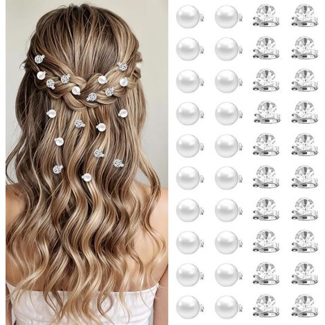 Lot de 40 perles de cheveux blanches – Strass cristal – Accessoire mariée – Fête et quotidien (1/5)