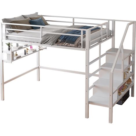 CAIziLit mezzanine 140x200 cm avec étagères escalier rangement sans matela (1/5)