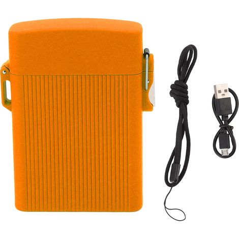 Étui à cigarettes rechargeable USB 16 pièces, briquet sans flamme anti-vent et étanche, boîtier orange avec cordon (1/5)
