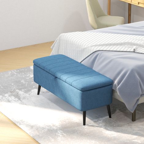 Pouf de rangement bleu foncé 102x40x44 cm, repose-jambes et banquette coffre rembourrée (1/5)