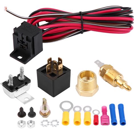 Termostato universal para motor con sensor de temperatura + relé de 50 A (Accesorio encendido a 200 °F, apagado a 185 °F)