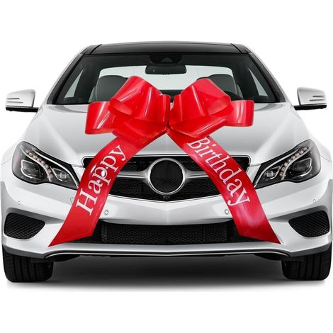 Große rote Schleife fürs Auto, Auto-Jubiläum, Riesen-Geschenkschleife für Hochzeiten, Fahrradschleife mit Saugnapf, Schleifen für Autos und Geschenkverpackungen, für Partys (Alles Gute zum Geburtstag) (1/5)