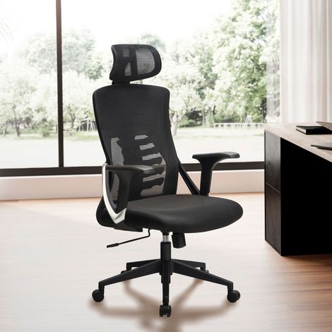 Fauteuil de bureau réglable à roulettes 65x65x113/123 cm en tissu noir